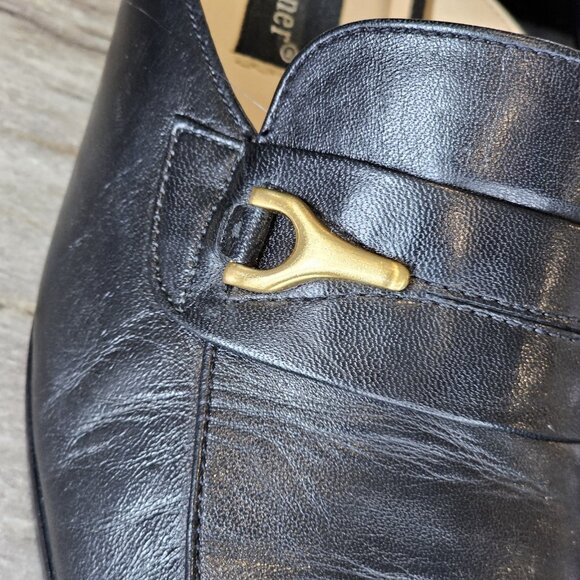 Y2K 90s Etienne Aigner Black Leather Mules Clogs Loafers Sz 8.5 Square Toe - Picture 5 of 13